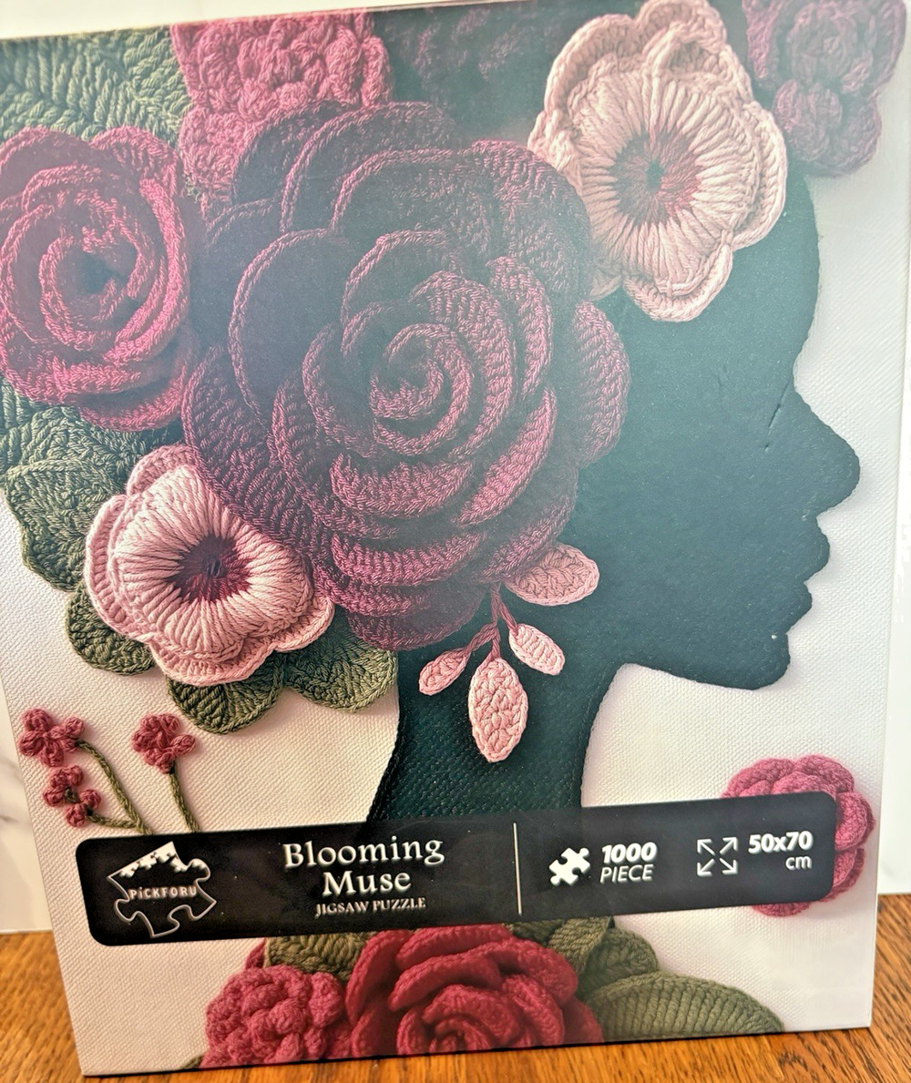 Pickforu Blooming Muse 1000 Piece Jigsaw Puzzle Yarn Flowers Silhouette PT-1466